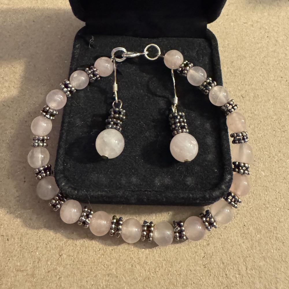 Sterling Silver Light Pink Beaded Jewelry Set